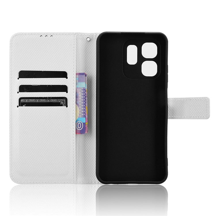 For Infinix Hot 50i 4G X6531 / Smart 9 4G X6532 Case PU Leather Diamond Texture Wallet Phone Cover - White