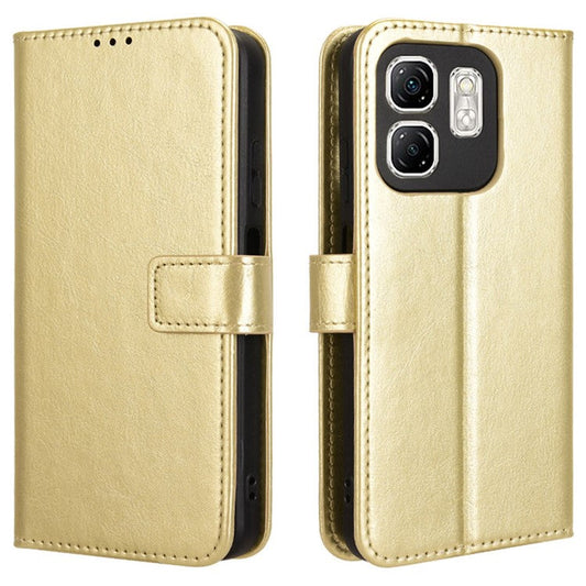 For Infinix Hot 50i 4G X6531 / Smart 9 4G X6532 Case Crazy Horse Texture PU Leather Phone Wallet Cover - Gold
