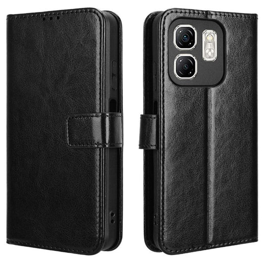 For Infinix Hot 50i 4G X6531 / Smart 9 4G X6532 Case Crazy Horse Texture PU Leather Phone Wallet Cover - Black