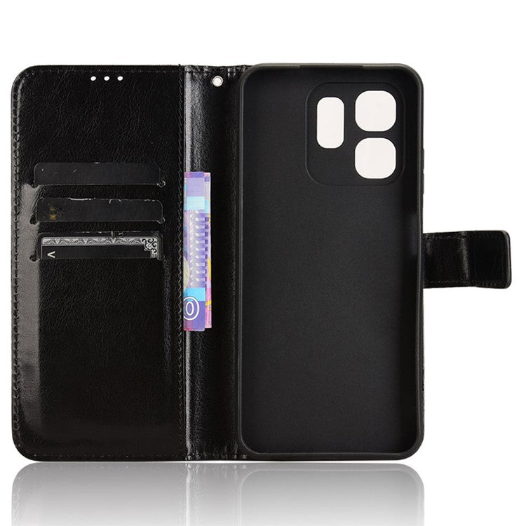 For Infinix Hot 50i 4G X6531 / Smart 9 4G X6532 Case Crazy Horse Texture PU Leather Phone Wallet Cover - Black