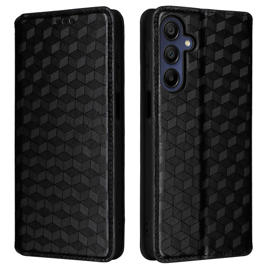 For Samsung Galaxy A16 5G / A16 4G Wallet Case Rhombus Imprinted Leather Phone Cover - Black