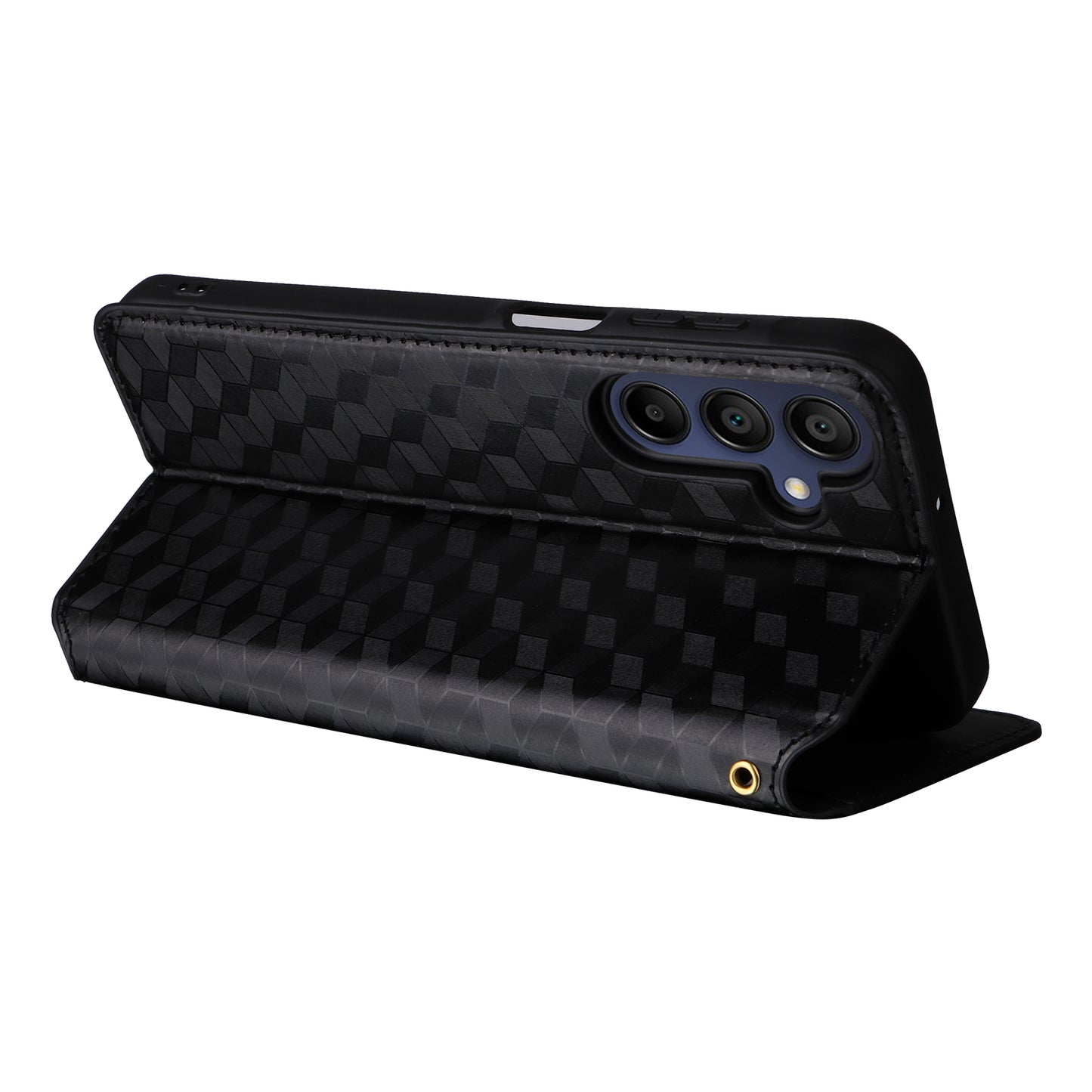 For Samsung Galaxy A16 5G / A16 4G Wallet Case Rhombus Imprinted Leather Phone Cover - Black