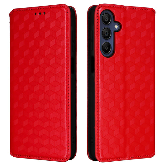 For Samsung Galaxy A16 5G / A16 4G Wallet Case Rhombus Imprinted Leather Phone Cover - Red