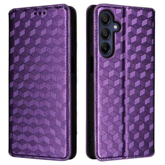For Samsung Galaxy A16 5G / A16 4G Wallet Case Rhombus Imprinted Leather Phone Cover - Purple