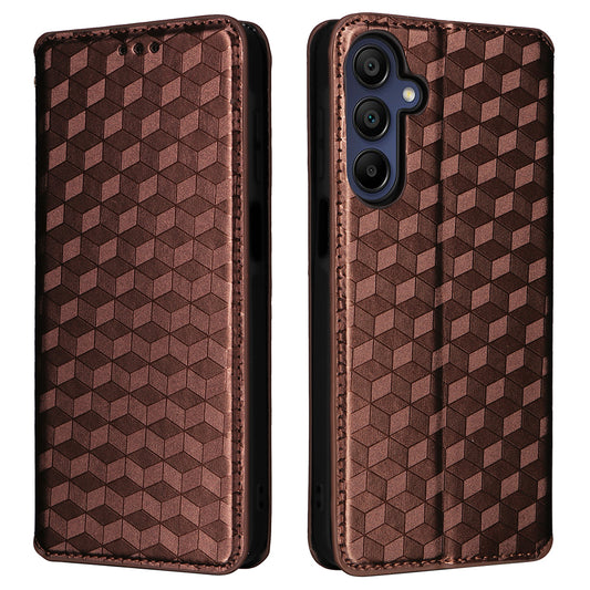 For Samsung Galaxy A16 5G / A16 4G Wallet Case Rhombus Imprinted Leather Phone Cover - Brown