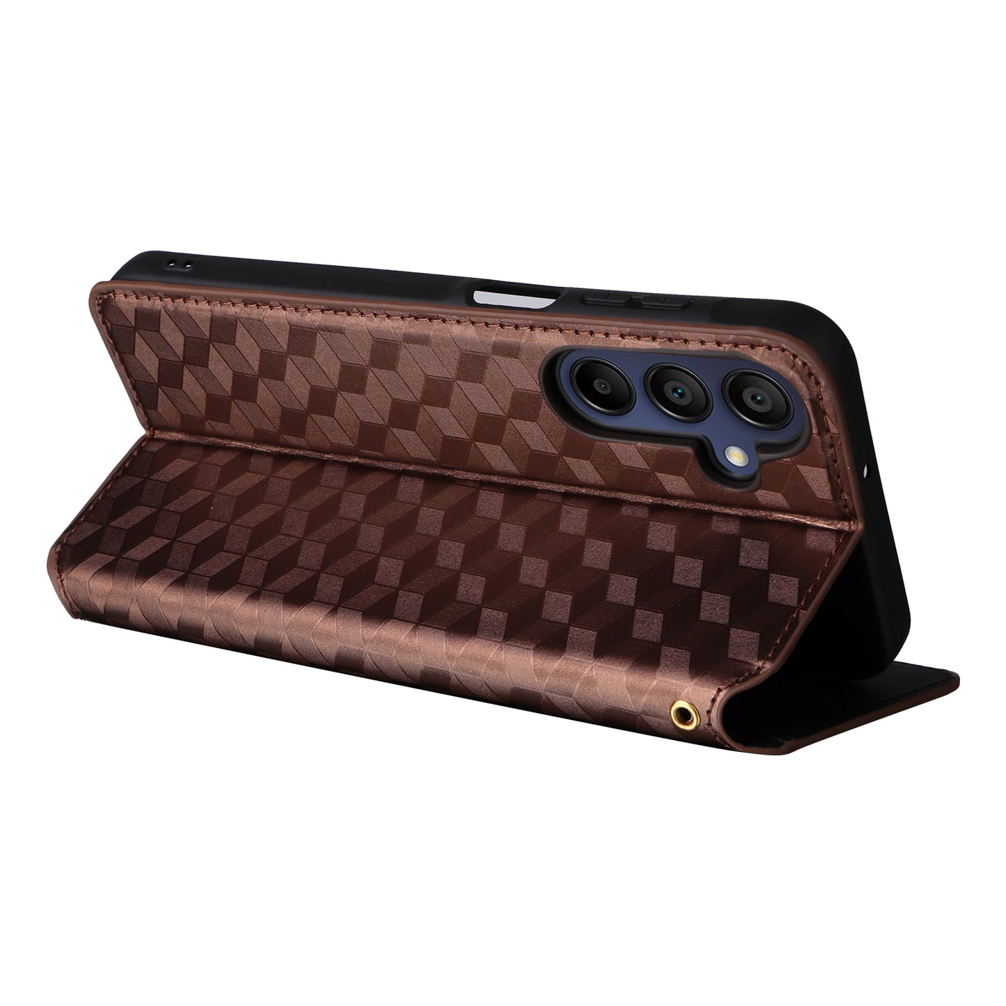 For Samsung Galaxy A16 5G / A16 4G Wallet Case Rhombus Imprinted Leather Phone Cover - Brown