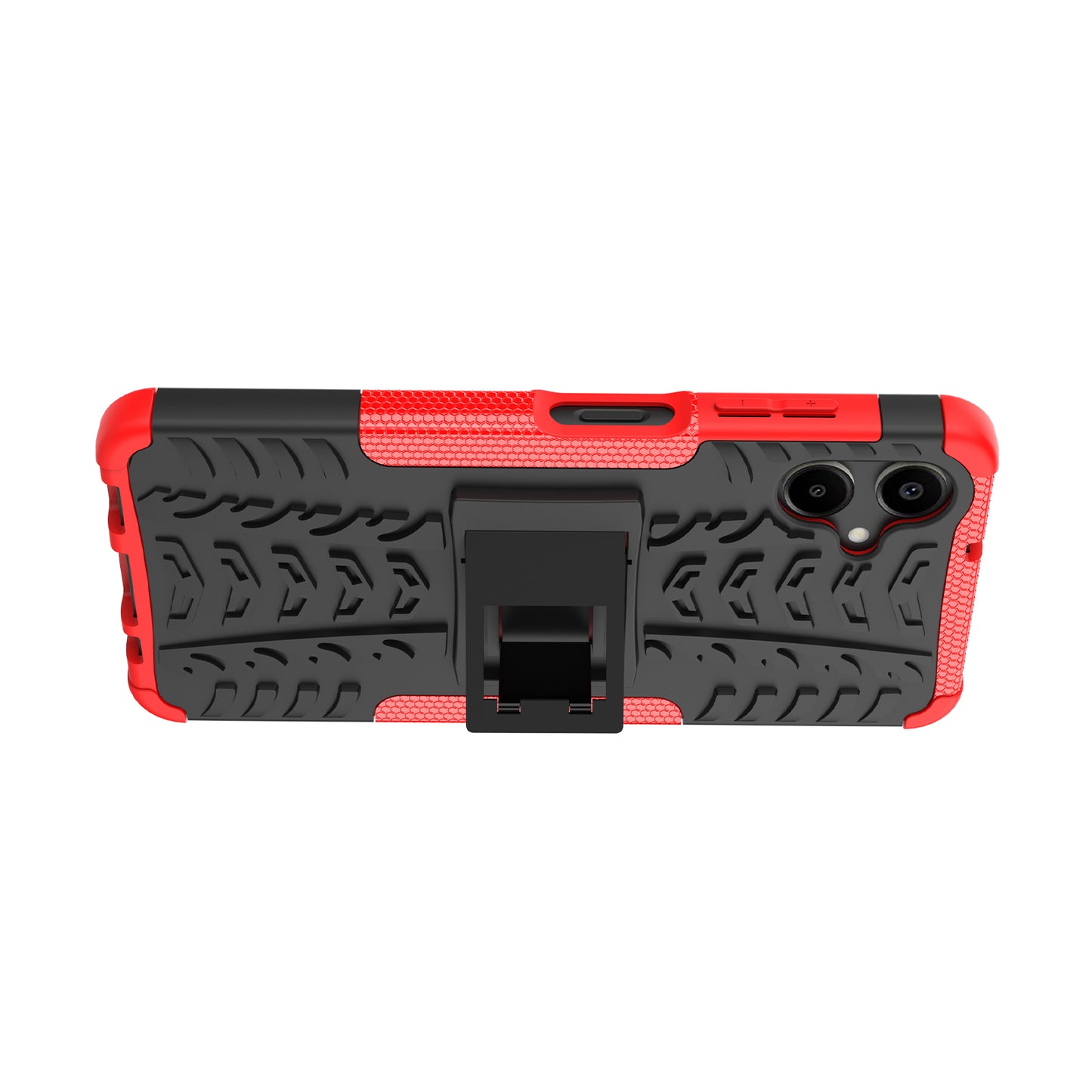 For Samsung Galaxy A06 Case PC+TPU Tyre Pattern Slim Phone Cover with Kickstand - Red