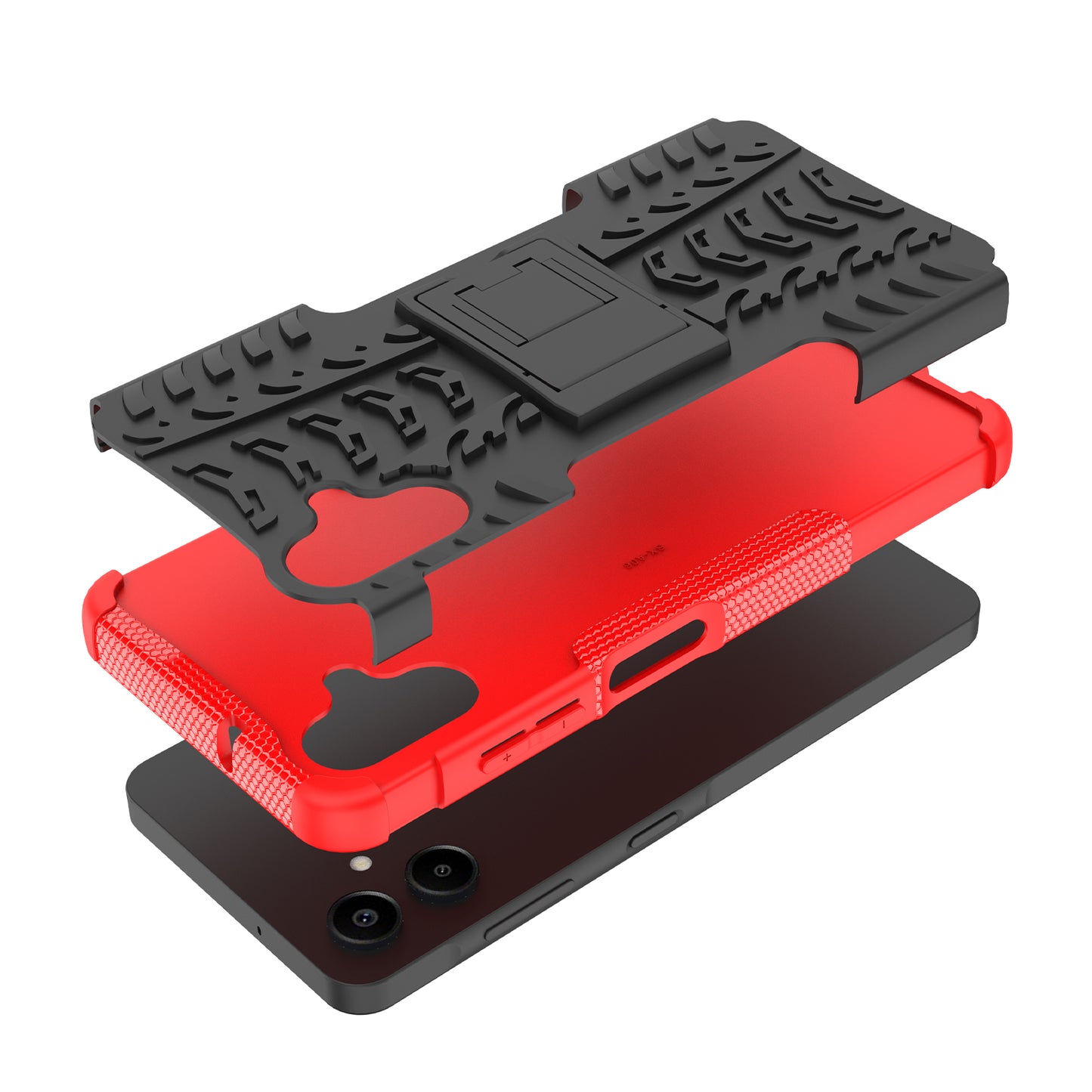 For Samsung Galaxy A06 Case PC+TPU Tyre Pattern Slim Phone Cover with Kickstand - Red