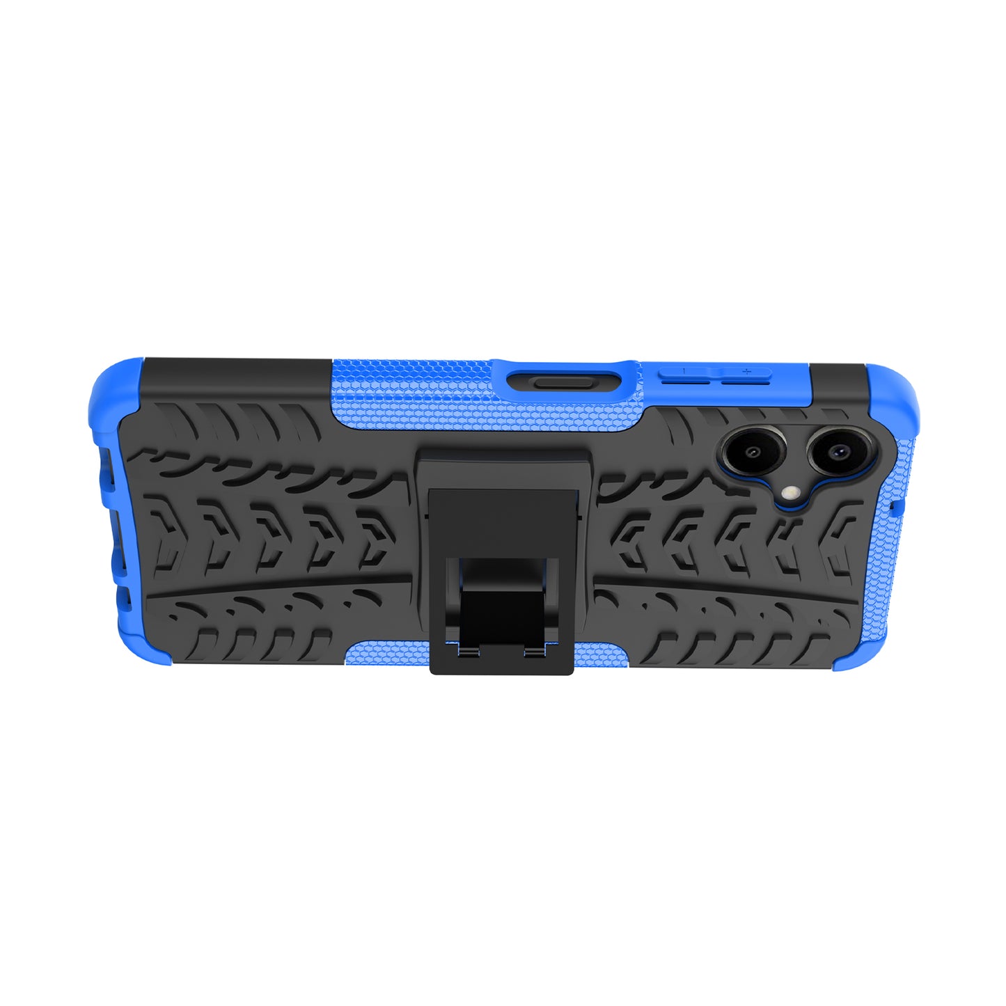 For Samsung Galaxy A06 Case PC+TPU Tyre Pattern Slim Phone Cover with Kickstand - Blue