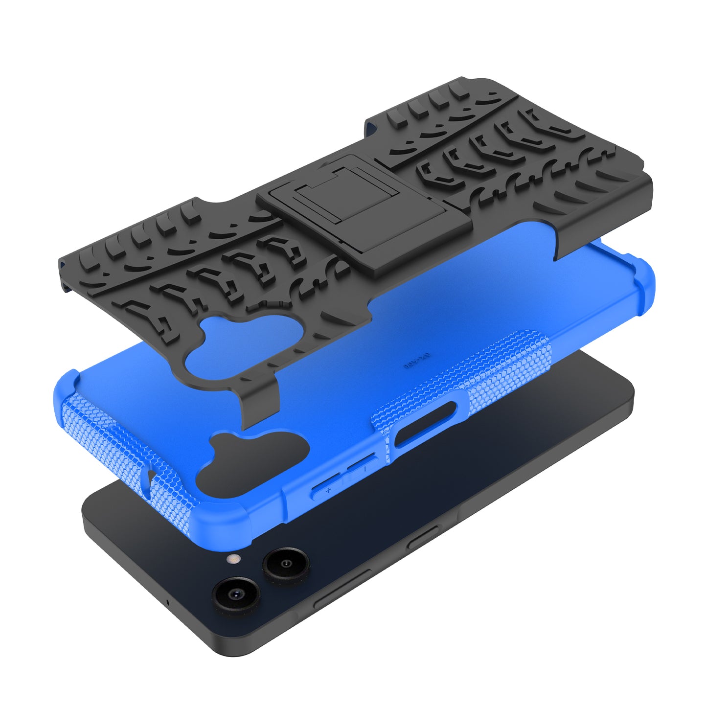 For Samsung Galaxy A06 Case PC+TPU Tyre Pattern Slim Phone Cover with Kickstand - Blue
