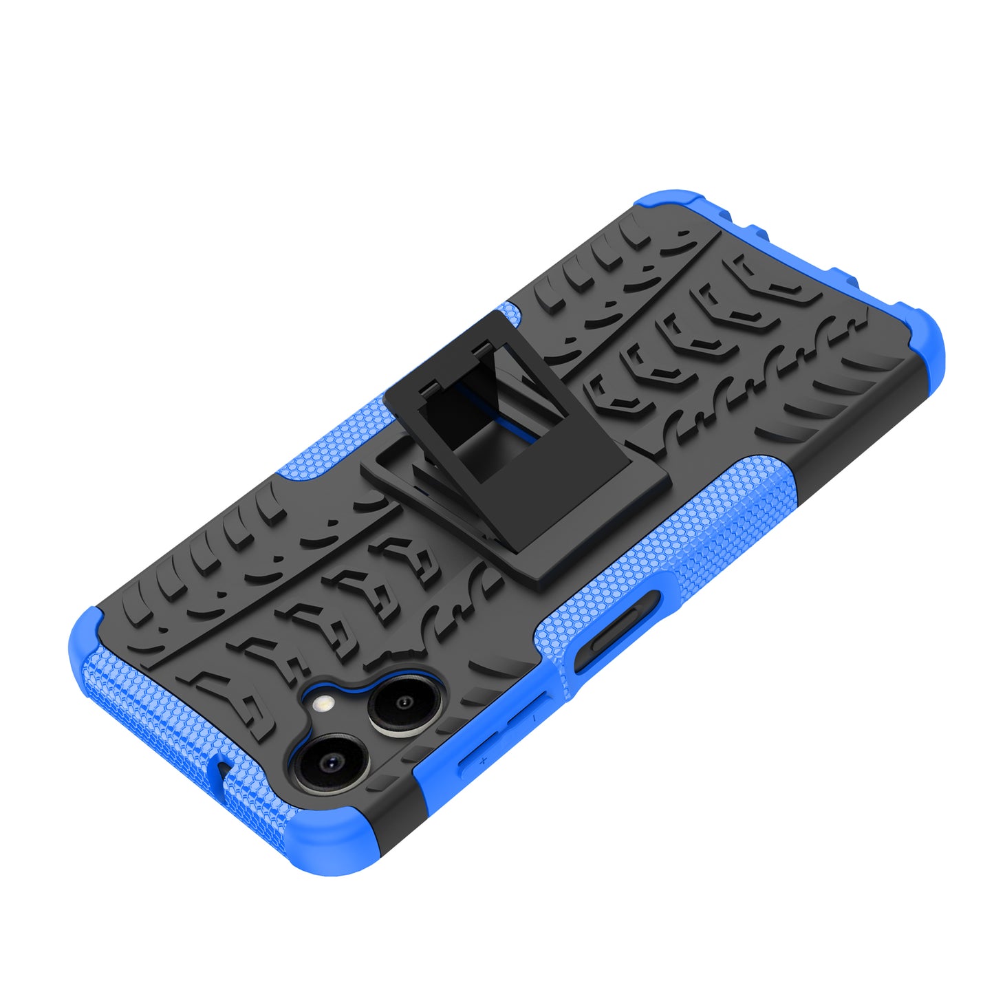 For Samsung Galaxy A06 Case PC+TPU Tyre Pattern Slim Phone Cover with Kickstand - Blue