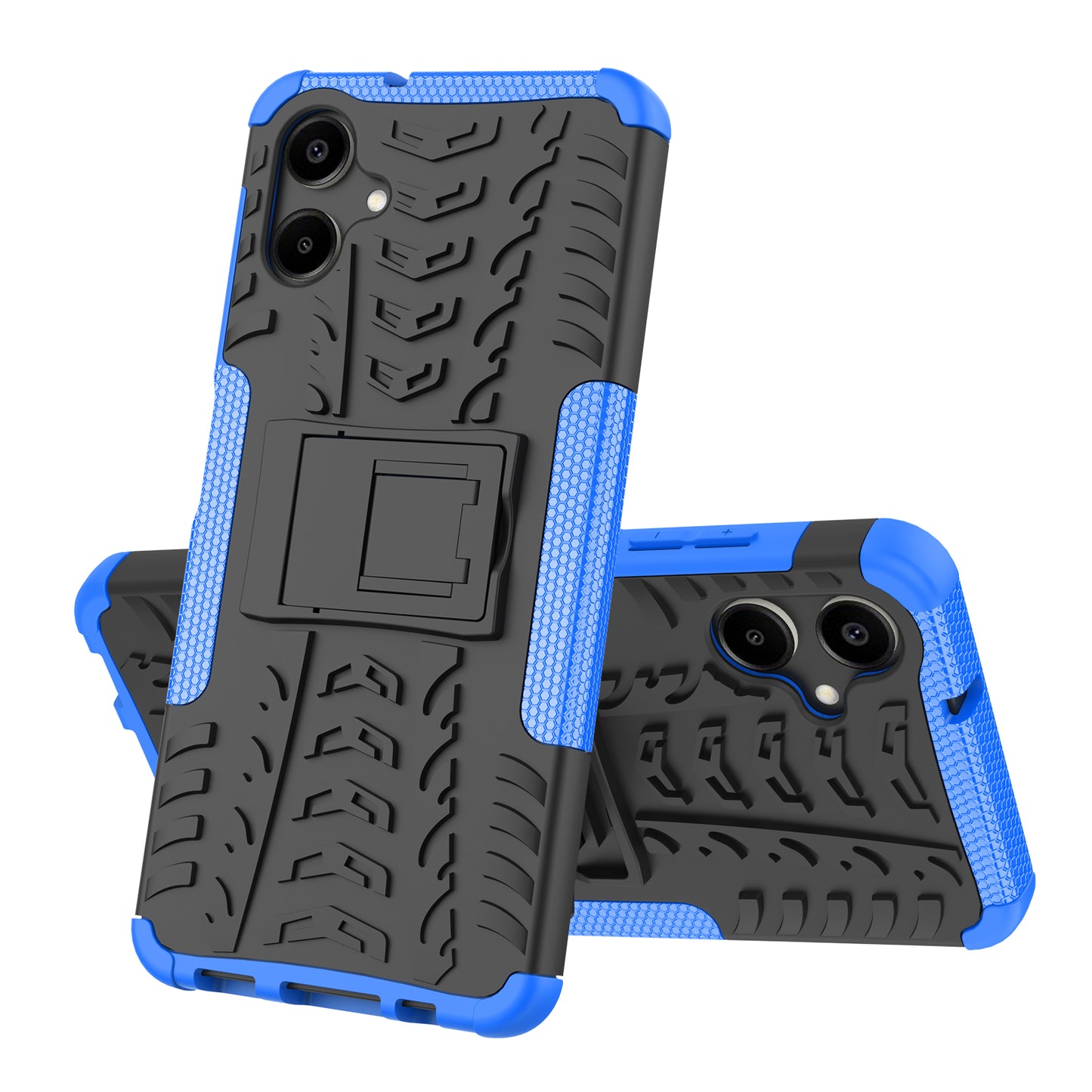 For Samsung Galaxy A06 Case PC+TPU Tyre Pattern Slim Phone Cover with Kickstand - Blue