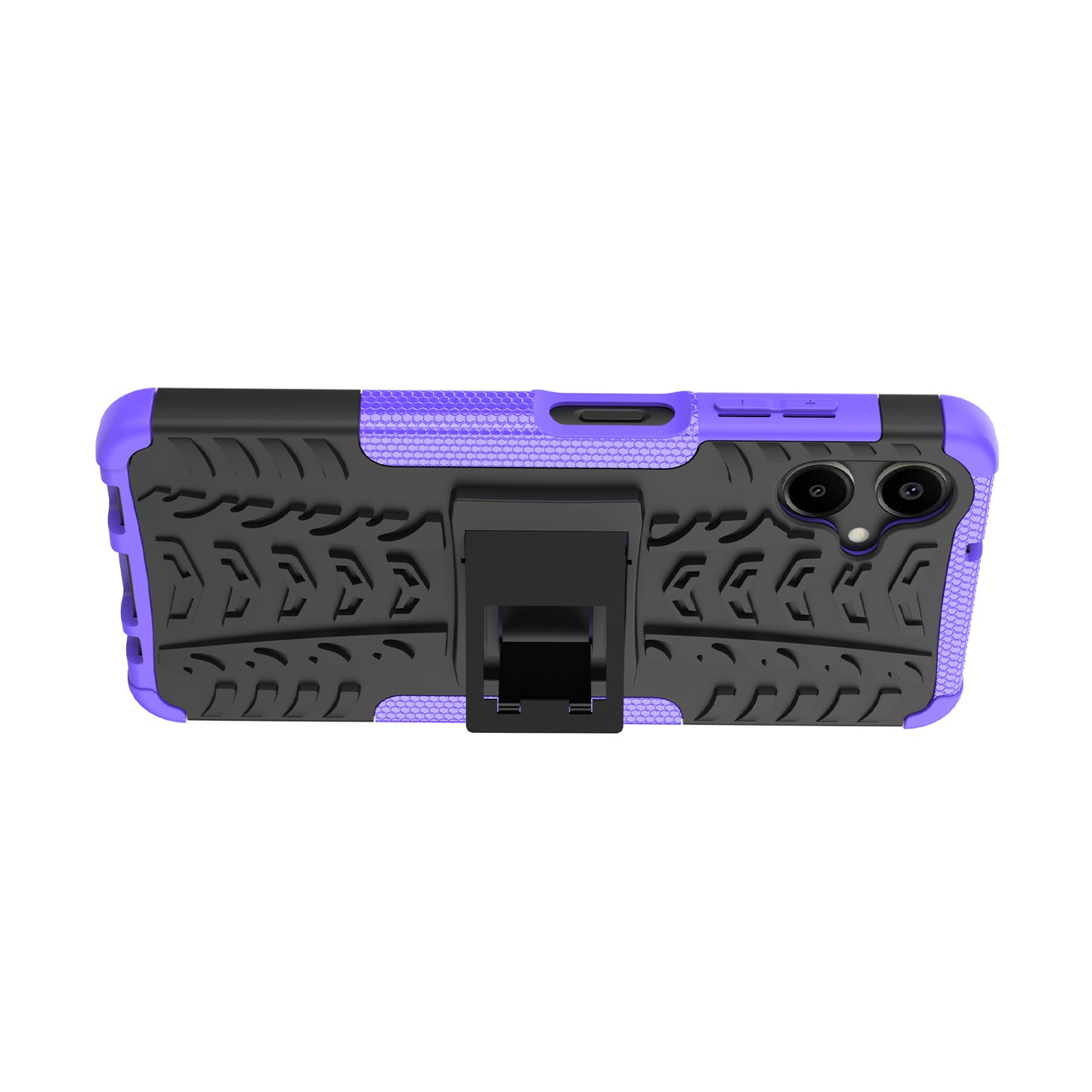 For Samsung Galaxy A06 Case PC+TPU Tyre Pattern Slim Phone Cover with Kickstand - Purple