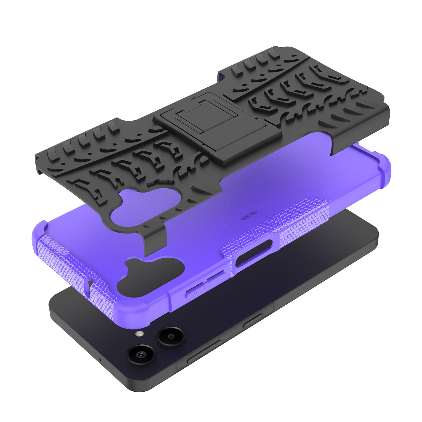 For Samsung Galaxy A06 Case PC+TPU Tyre Pattern Slim Phone Cover with Kickstand - Purple