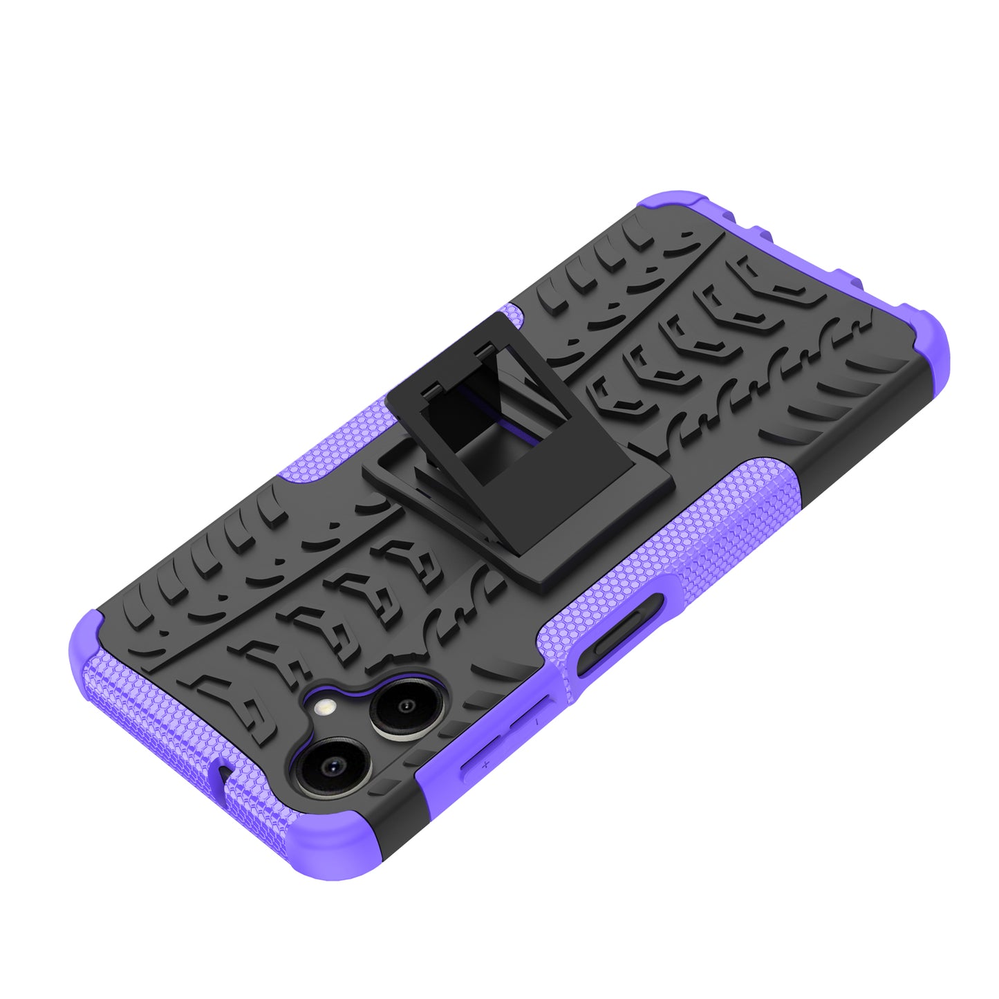 For Samsung Galaxy A06 Case PC+TPU Tyre Pattern Slim Phone Cover with Kickstand - Purple