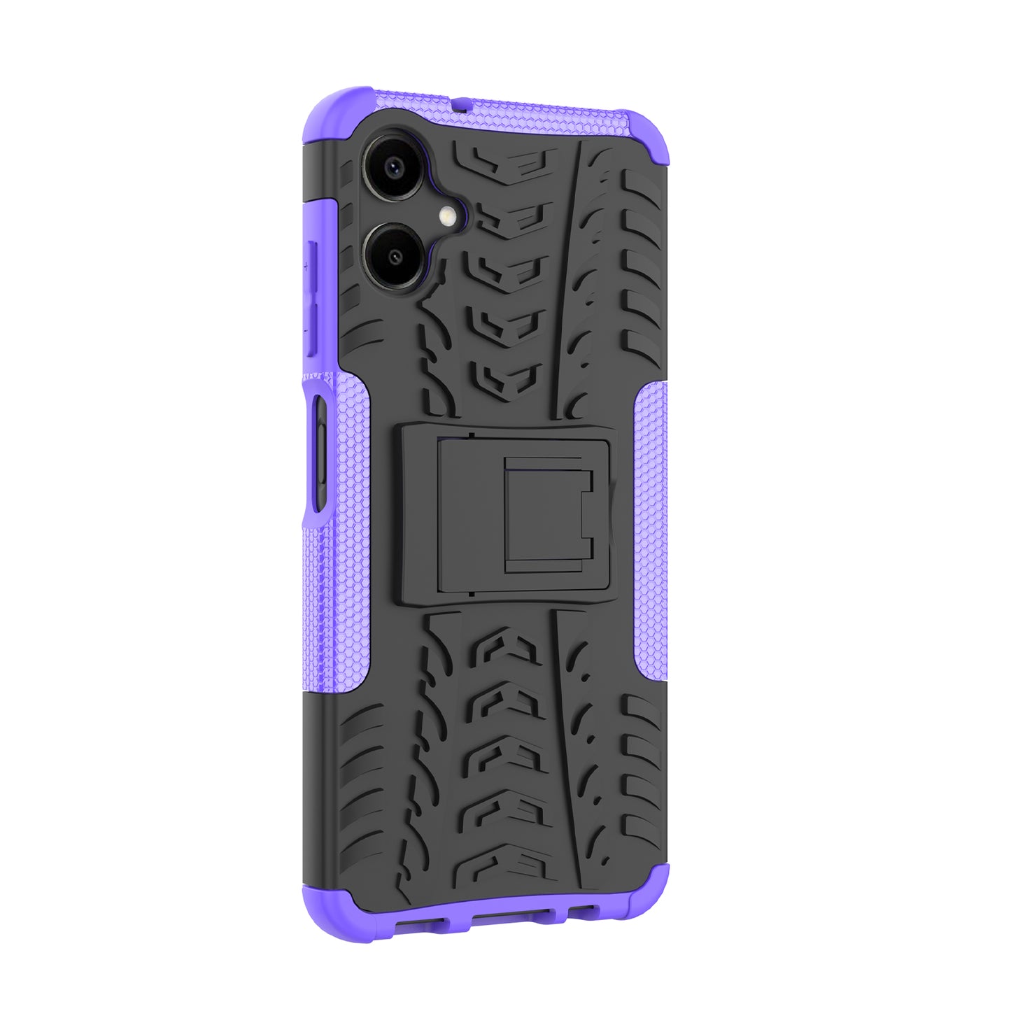 For Samsung Galaxy A06 Case PC+TPU Tyre Pattern Slim Phone Cover with Kickstand - Purple