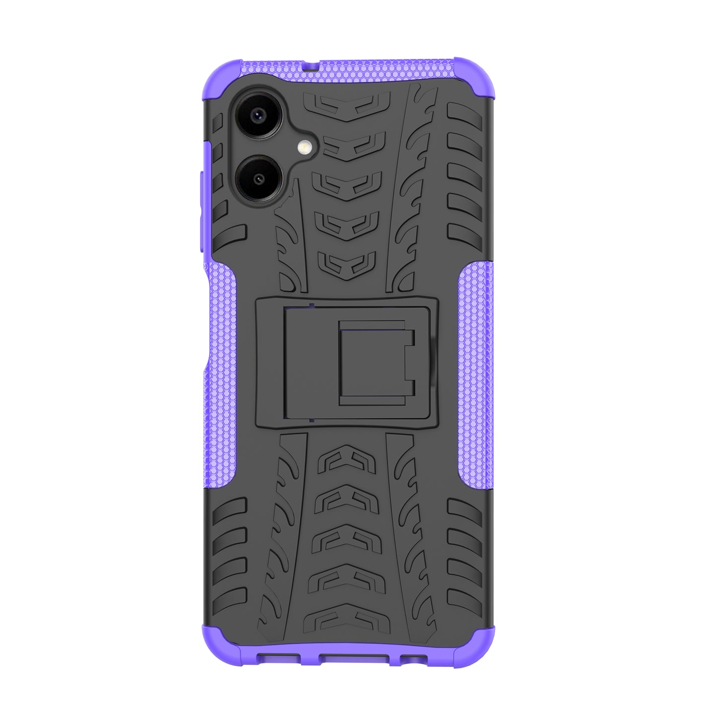 For Samsung Galaxy A06 Case PC+TPU Tyre Pattern Slim Phone Cover with Kickstand - Purple
