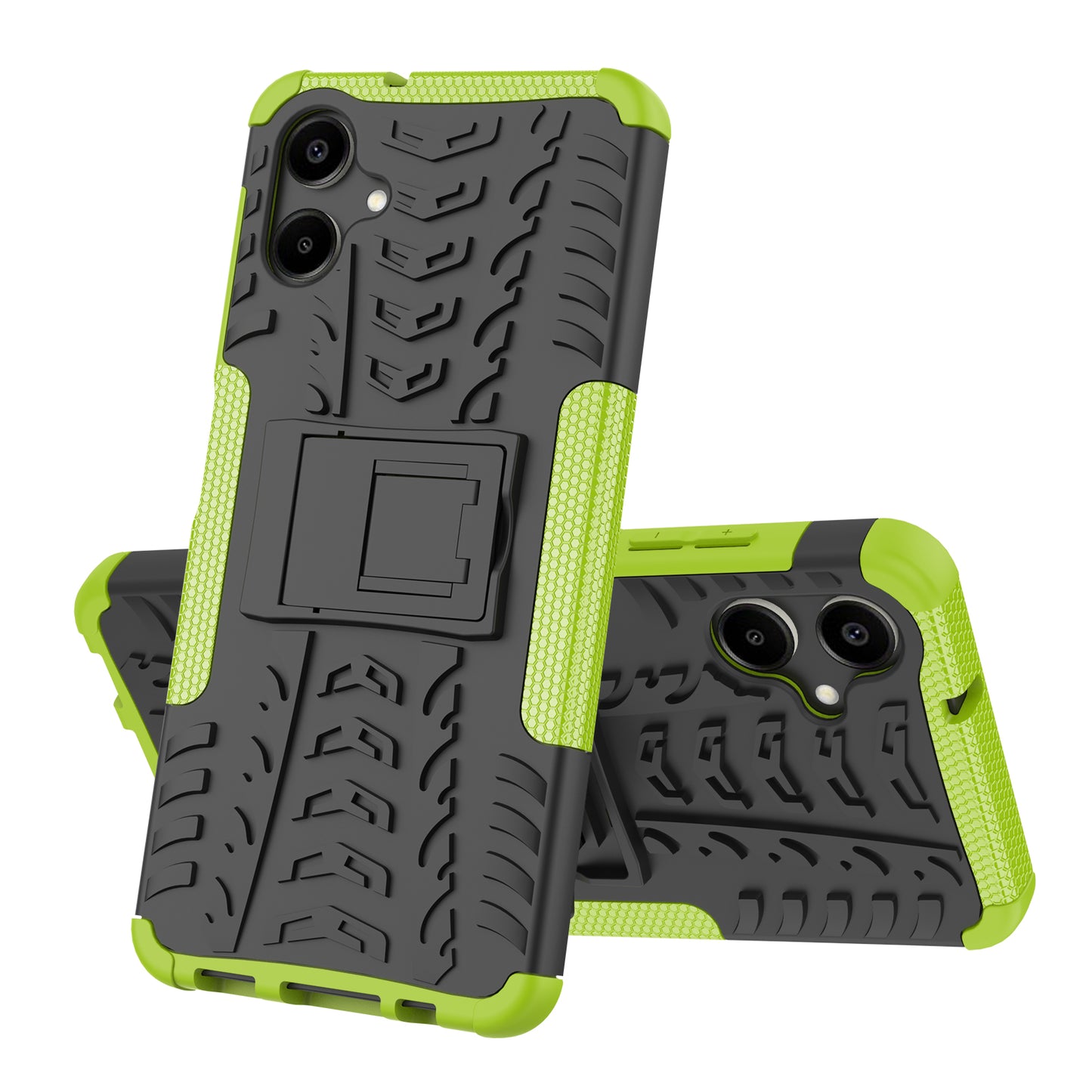 For Samsung Galaxy A06 Case PC+TPU Tyre Pattern Slim Phone Cover with Kickstand - Green