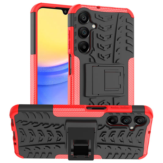 For Samsung Galaxy A16 5G / A16 4G Case PC+TPU Tyre Pattern Slim Phone Cover with Kickstand - Red