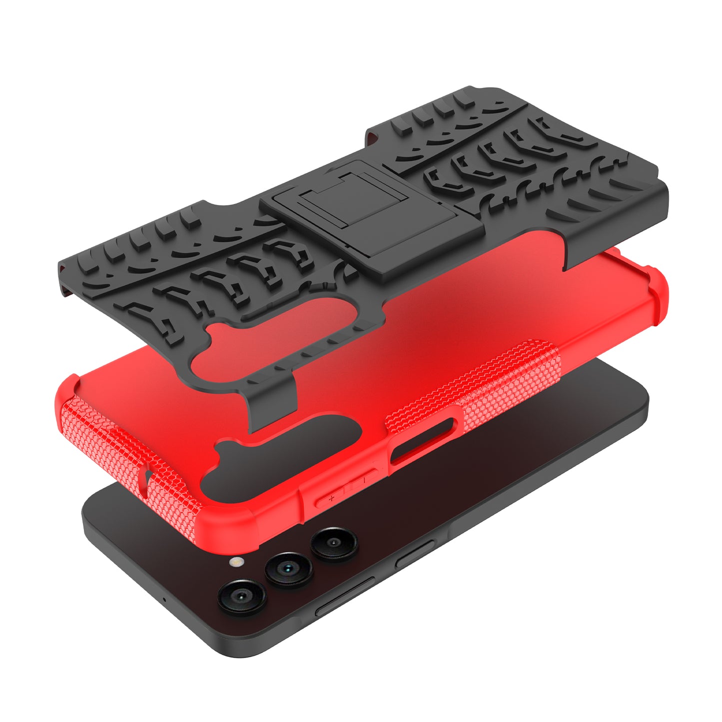 For Samsung Galaxy A16 5G / A16 4G Case PC+TPU Tyre Pattern Slim Phone Cover with Kickstand - Red