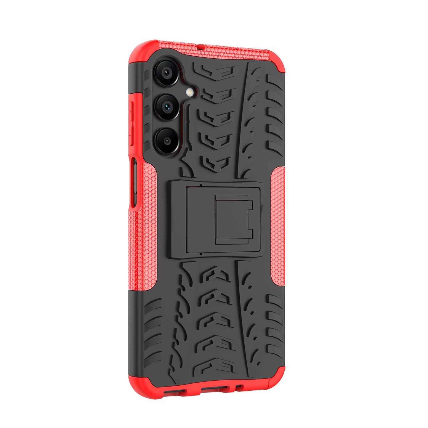 For Samsung Galaxy A16 5G / A16 4G Case PC+TPU Tyre Pattern Slim Phone Cover with Kickstand - Red