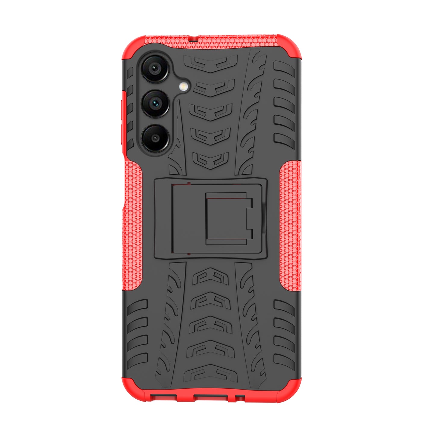 For Samsung Galaxy A16 5G / A16 4G Case PC+TPU Tyre Pattern Slim Phone Cover with Kickstand - Red