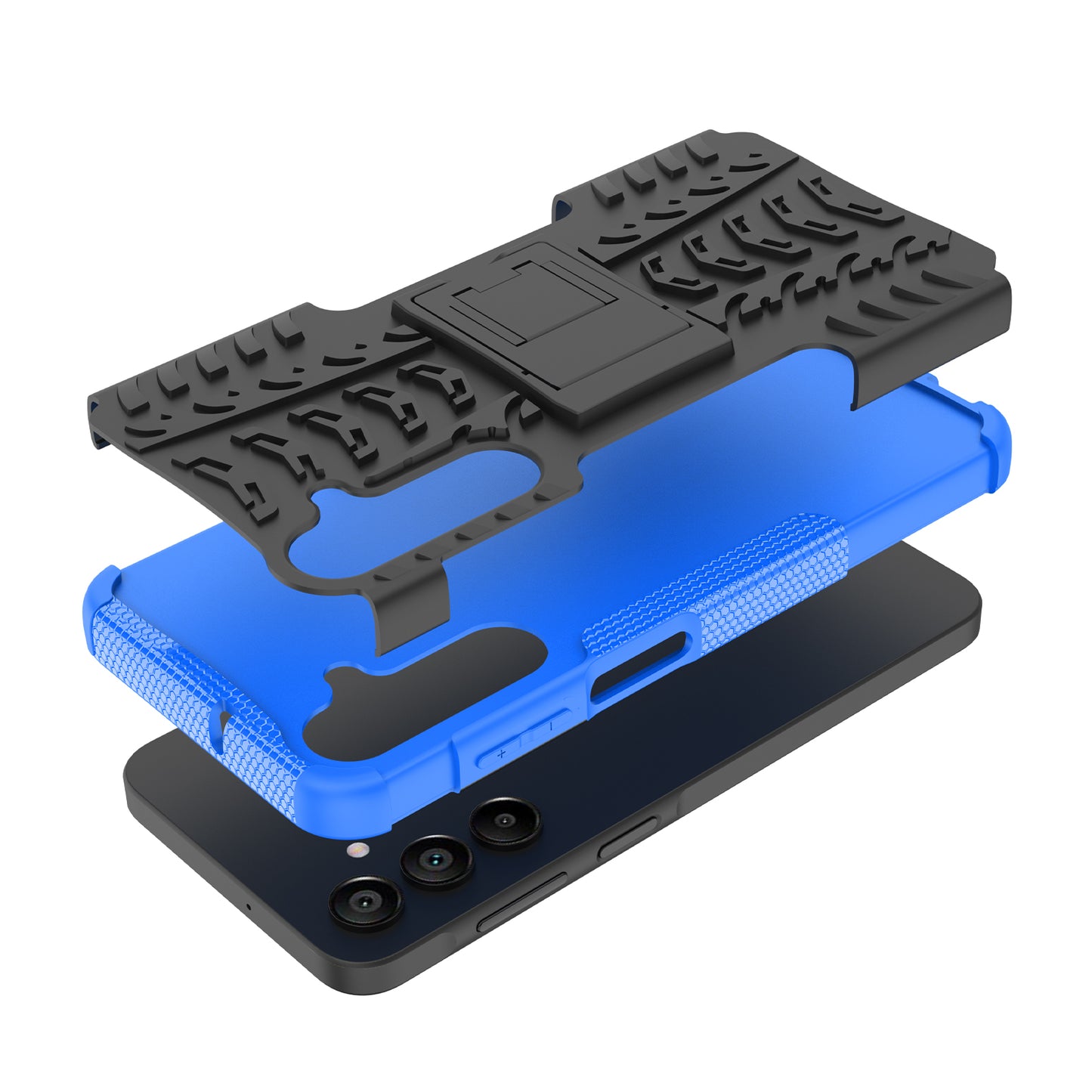 For Samsung Galaxy A16 5G / A16 4G Case PC+TPU Tyre Pattern Slim Phone Cover with Kickstand - Blue