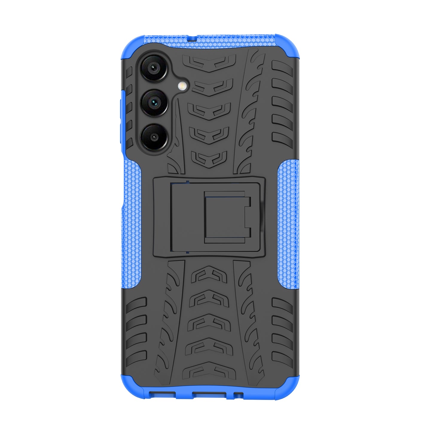 For Samsung Galaxy A16 5G / A16 4G Case PC+TPU Tyre Pattern Slim Phone Cover with Kickstand - Blue