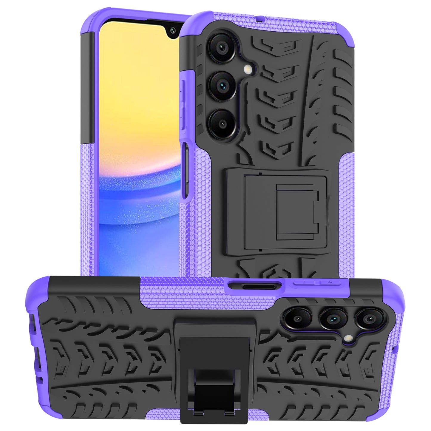 For Samsung Galaxy A16 5G / A16 4G Case PC+TPU Tyre Pattern Slim Phone Cover with Kickstand - Purple