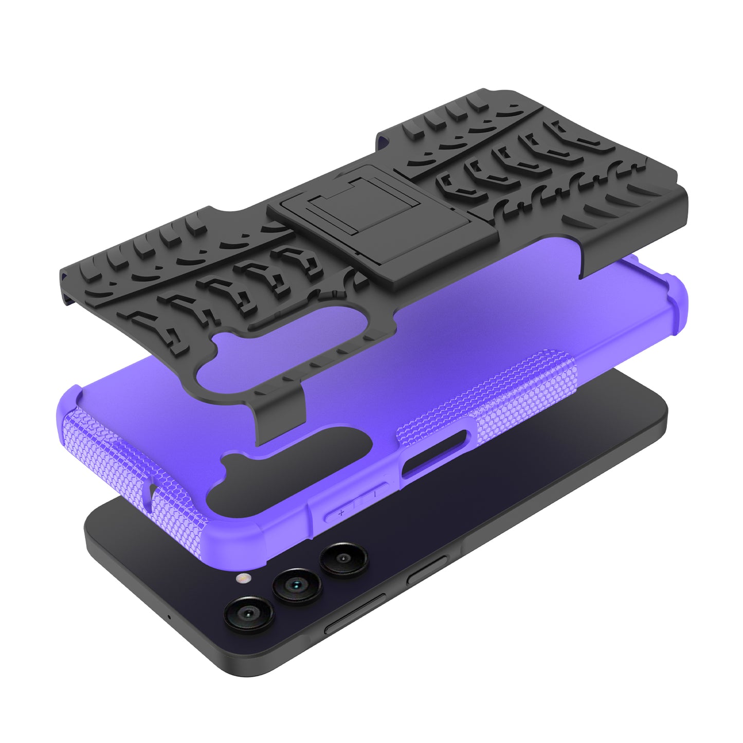 For Samsung Galaxy A16 5G / A16 4G Case PC+TPU Tyre Pattern Slim Phone Cover with Kickstand - Purple