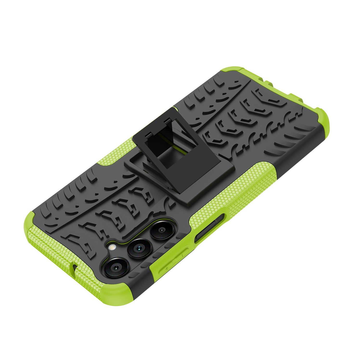 For Samsung Galaxy A16 5G / A16 4G Case PC+TPU Tyre Pattern Slim Phone Cover with Kickstand - Green