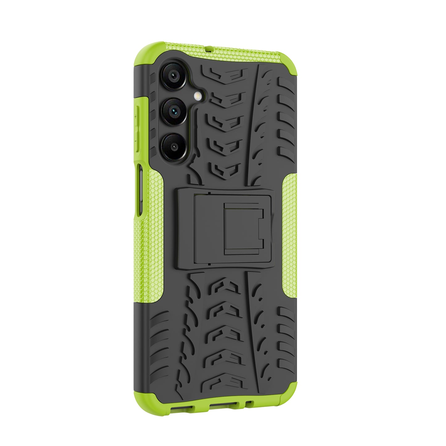 For Samsung Galaxy A16 5G / A16 4G Case PC+TPU Tyre Pattern Slim Phone Cover with Kickstand - Green