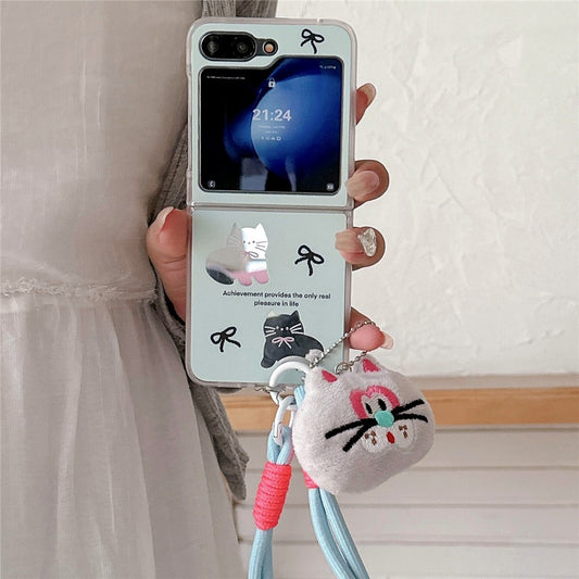For Samsung Galaxy Z Flip7 FE 5G / Z Flip6 5G Case Protective Hard PC Phone Cover with Wrist Strap - Cat