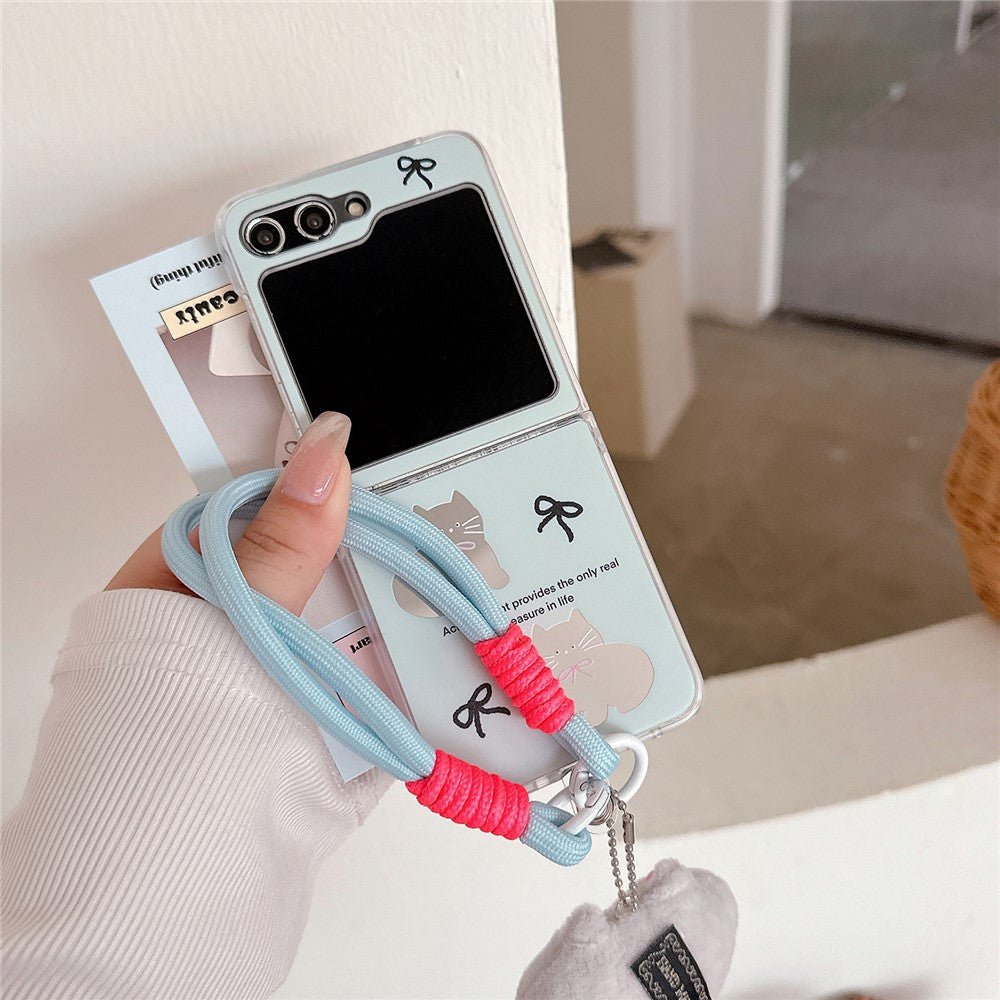 For Samsung Galaxy Z Flip7 FE 5G / Z Flip6 5G Case Protective Hard PC Phone Cover with Wrist Strap - Cat