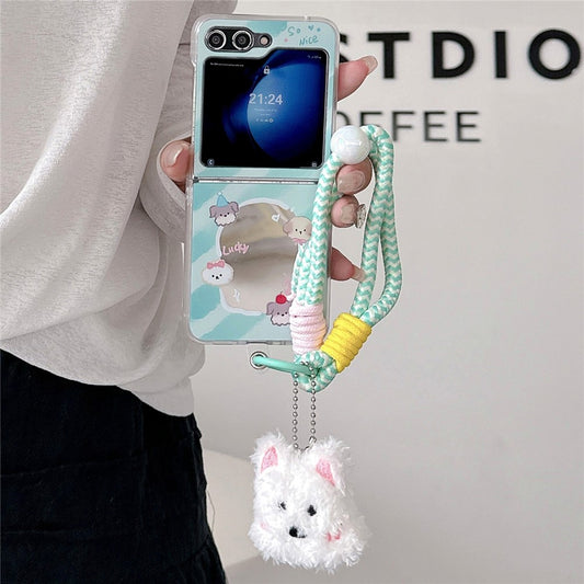 For Samsung Galaxy Z Flip7 FE 5G / Z Flip6 5G Case Mirror Surface Protective Hard PC Phone Cover with Wrist Strap - Blue