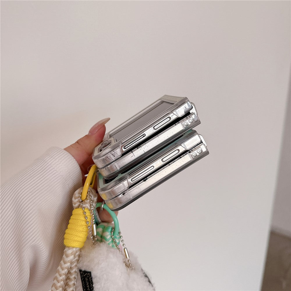 For Samsung Galaxy Z Flip7 FE 5G / Z Flip6 5G Case Mirror Surface Protective Hard PC Phone Cover with Wrist Strap - Black Cat / Star