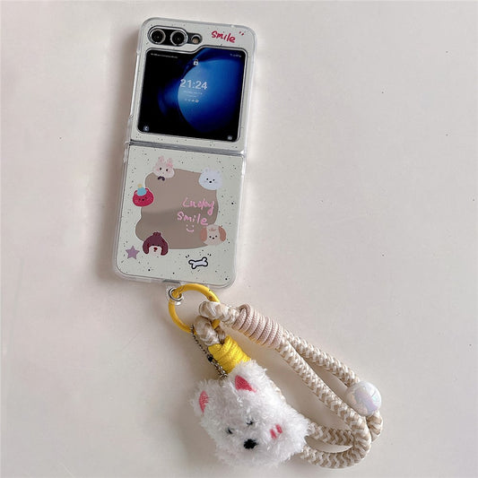 For Samsung Galaxy Z Flip7 FE 5G / Z Flip6 5G Case Mirror Surface Protective Hard PC Phone Cover with Wrist Strap - Beige