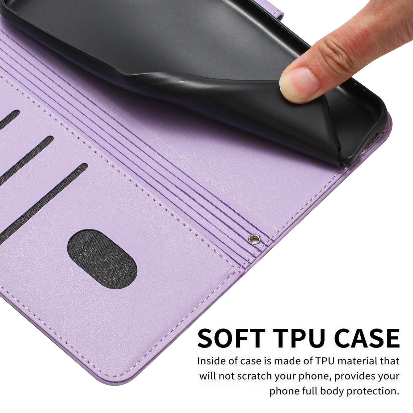 For Samsung Galaxy A06 Case with Strap Cats Imprint Leather Wallet Phone Cover - Purple