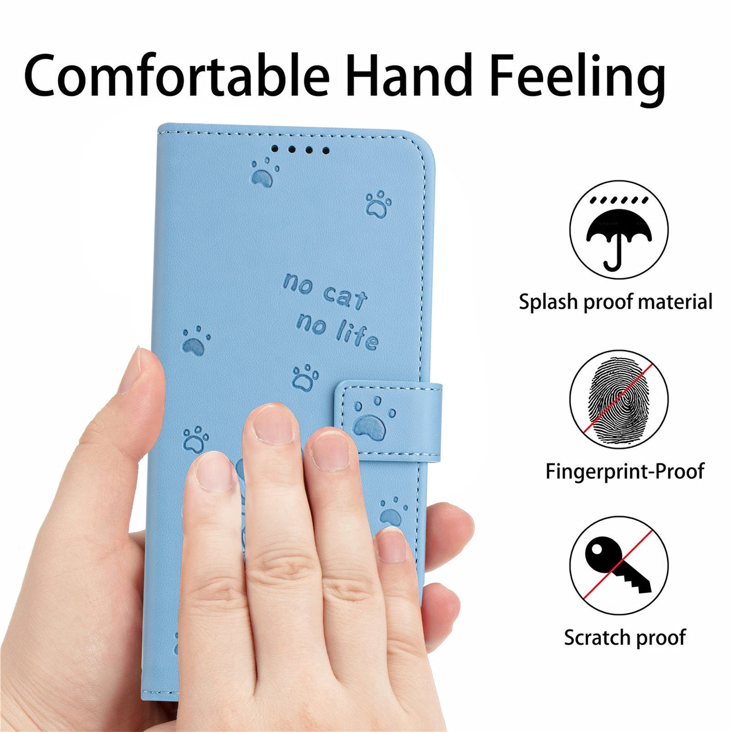 For Samsung Galaxy A06 Case with Strap Cats Imprint Leather Wallet Phone Cover - Blue