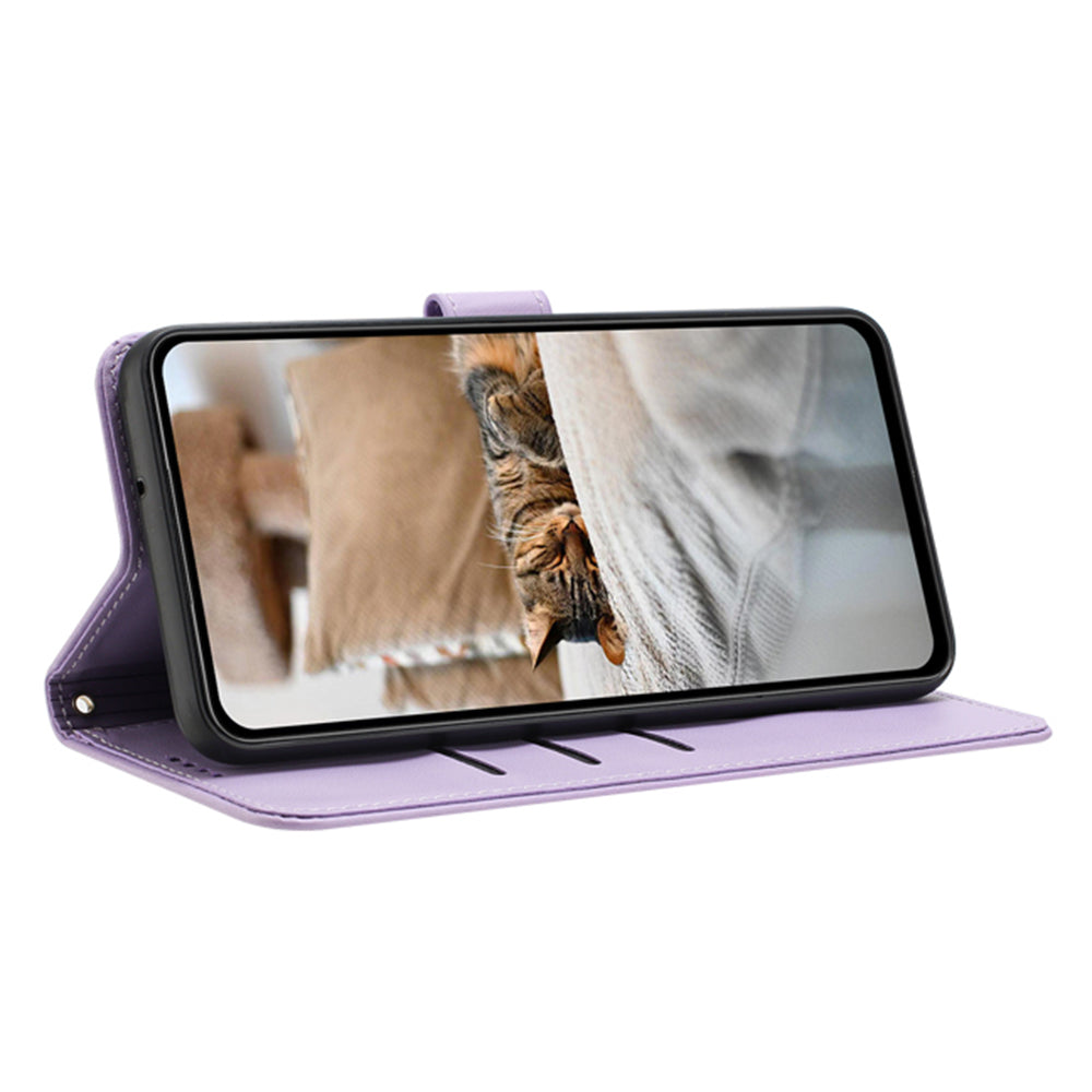 For Samsung Galaxy A16 5G / A16 4G Case with Strap Cats Imprint Leather Wallet Phone Cover - Purple