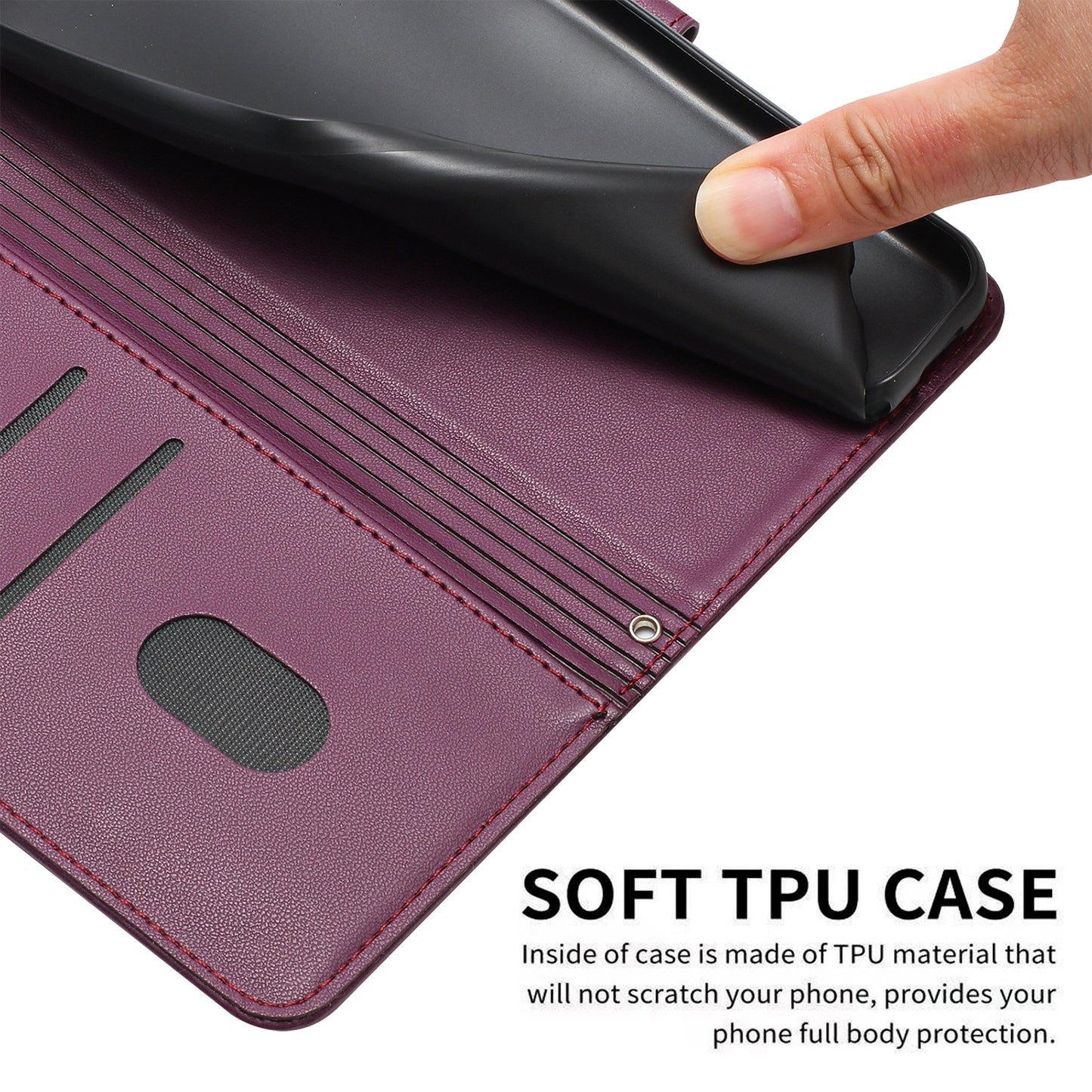 For Samsung Galaxy A16 5G / A16 4G Case with Strap Cats Imprint Leather Wallet Phone Cover - Wine Red
