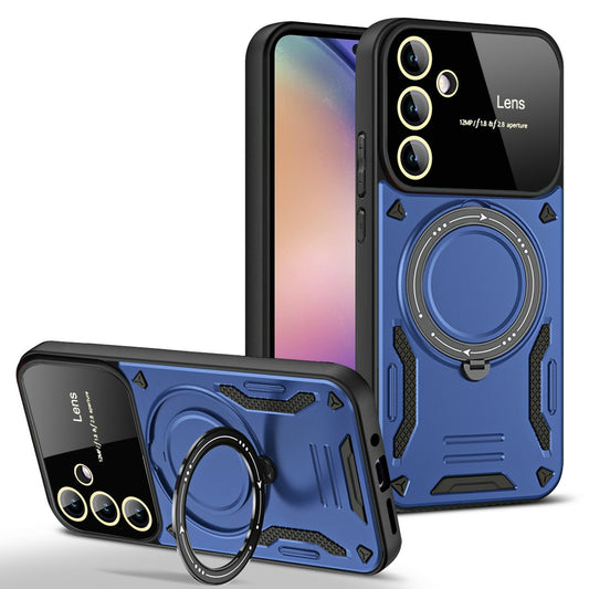For Samsung Galaxy A16 5G / A16 4G Case Rotating Magnetic Kickstand PC+TPU Phone Cover - Blue