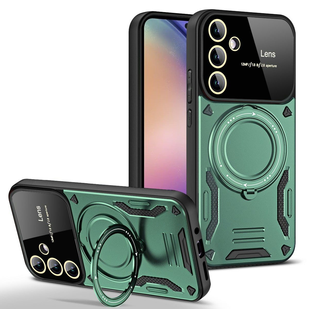 For Samsung Galaxy A16 5G / A16 4G Case Rotating Magnetic Kickstand PC+TPU Phone Cover - Green