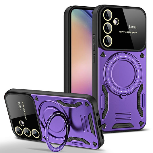 For Samsung Galaxy A16 5G / A16 4G Case Rotating Magnetic Kickstand PC+TPU Phone Cover - Purple