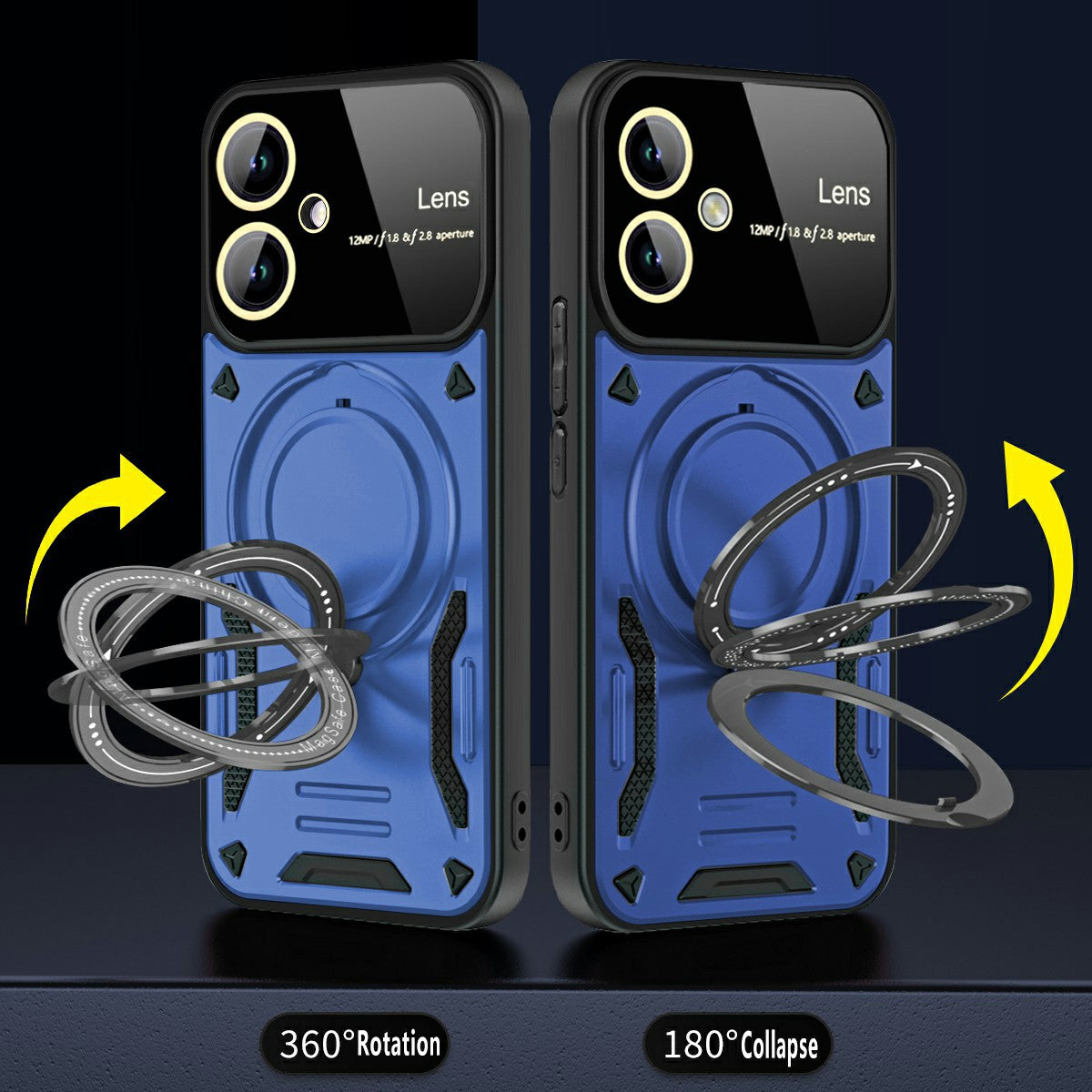 For Samsung Galaxy A06 Case Rotating Magnetic Kickstand PC+TPU Phone Cover - Blue