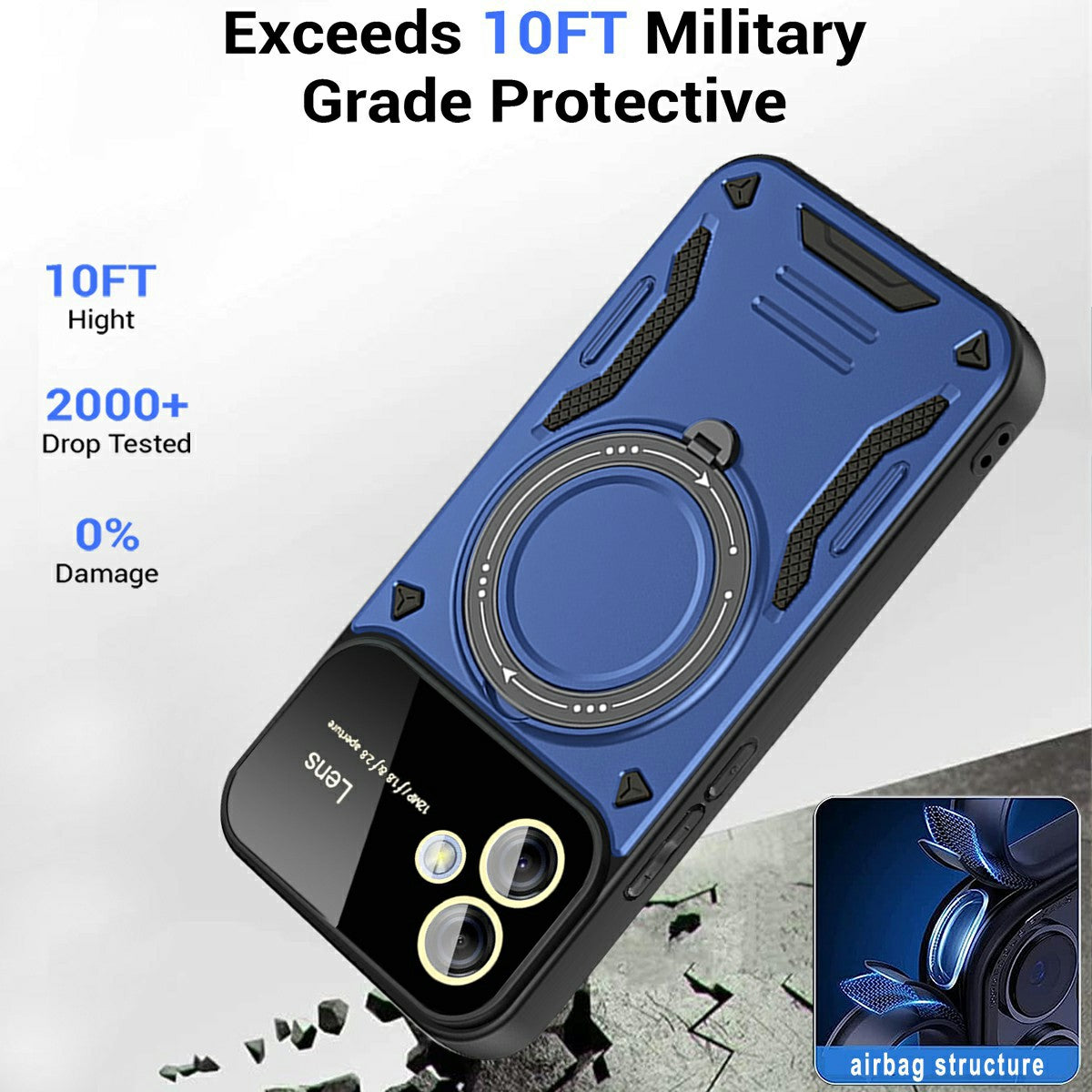 For Samsung Galaxy A06 Case Rotating Magnetic Kickstand PC+TPU Phone Cover - Blue