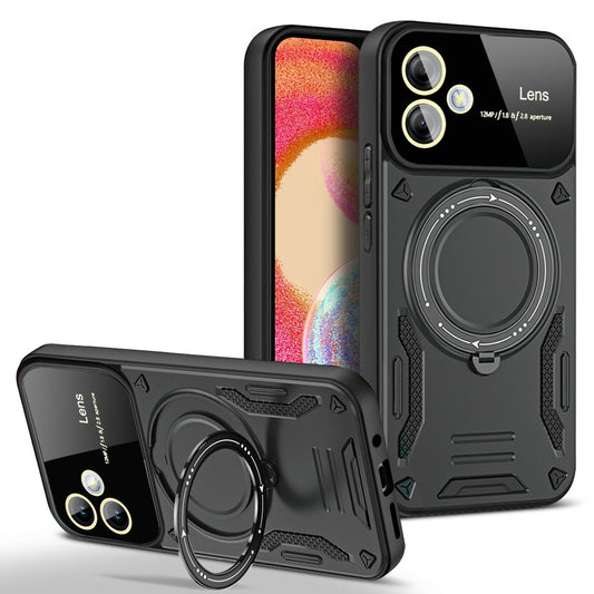 For Samsung Galaxy A06 Case Rotating Magnetic Kickstand PC+TPU Phone Cover - Black
