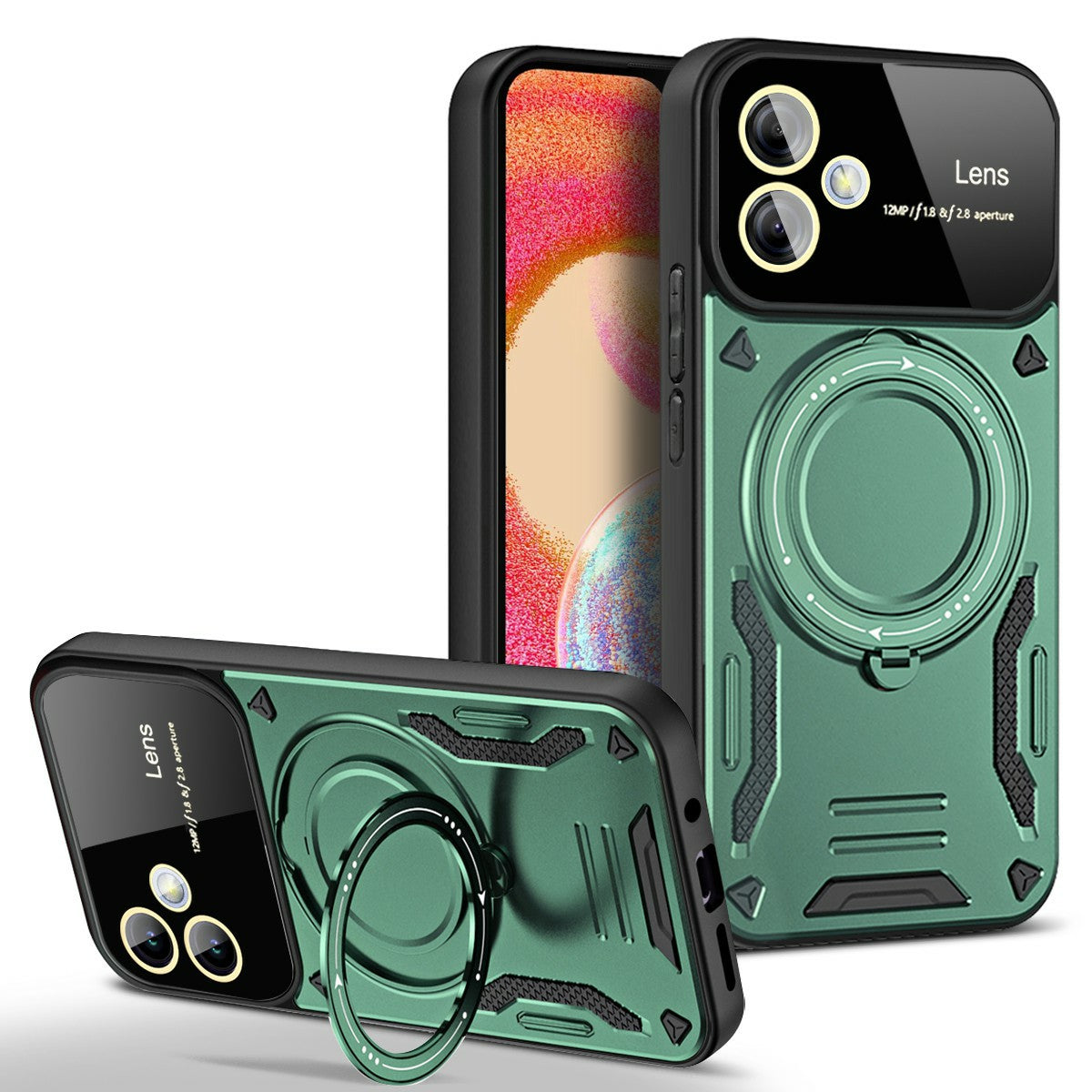 For Samsung Galaxy A06 Case Rotating Magnetic Kickstand PC+TPU Phone Cover - Green