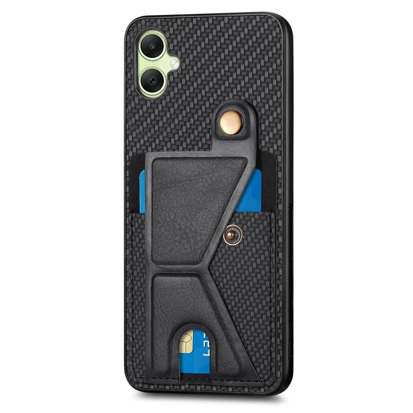For Samsung Galaxy A06 Case K-Shaped Kickstand Leather+PC+TPU Phone Cover - Black