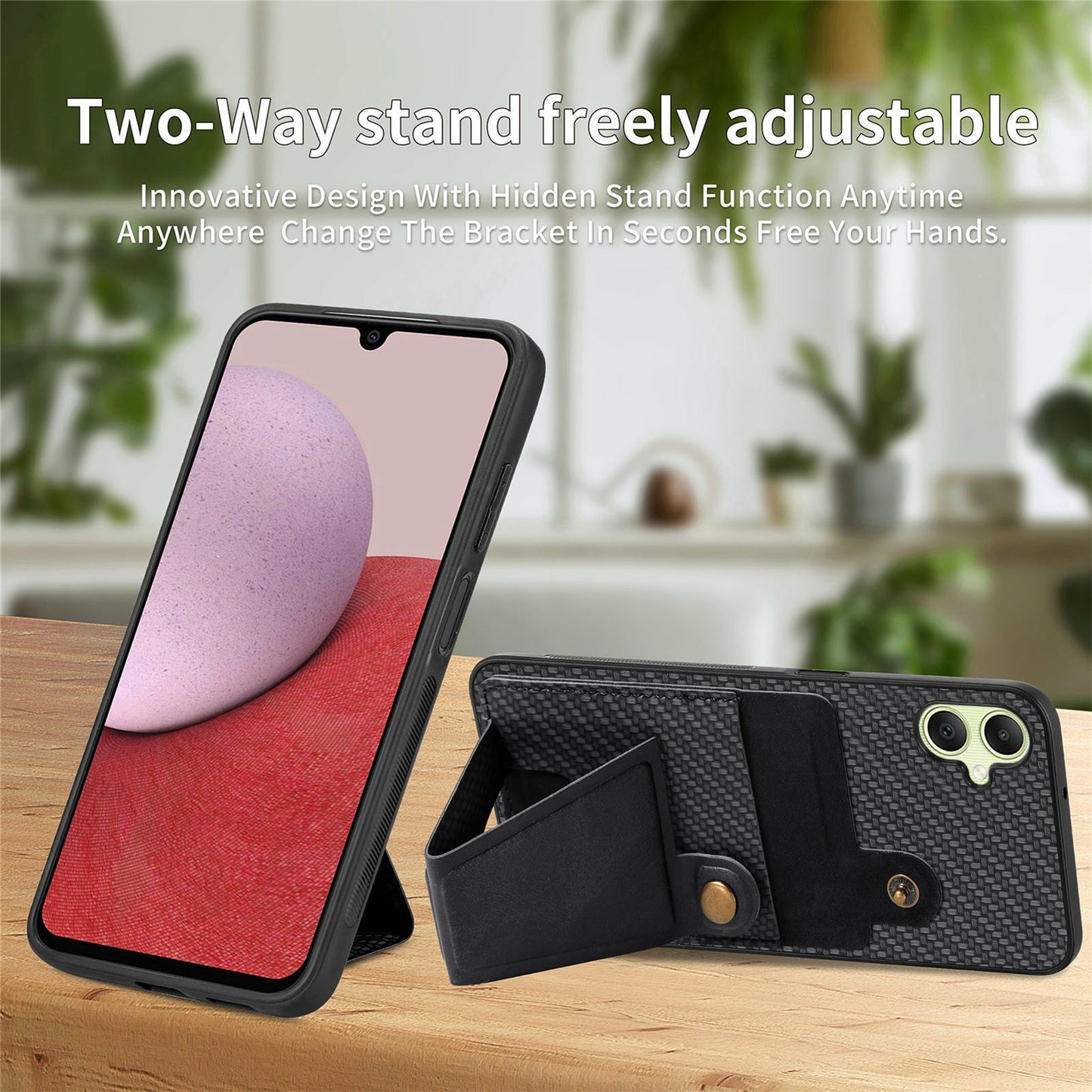 For Samsung Galaxy A06 Case K-Shaped Kickstand Leather+PC+TPU Phone Cover - Black
